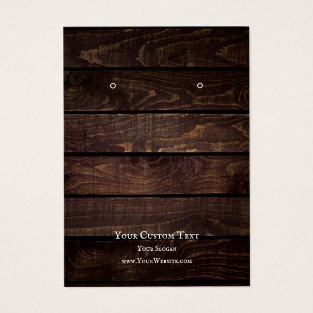 Earring Jewelry Display Card, Rustic Dark Wood (Front)