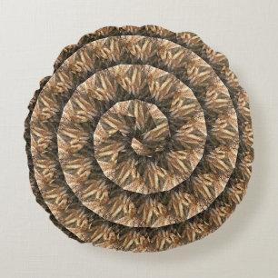 Ears Of Wheat In A Spiral Wheat Pattern, Round Cushion