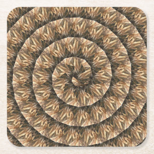 Ears Of Wheat In A Spiral Wheat Pattern, Square Paper Coaster