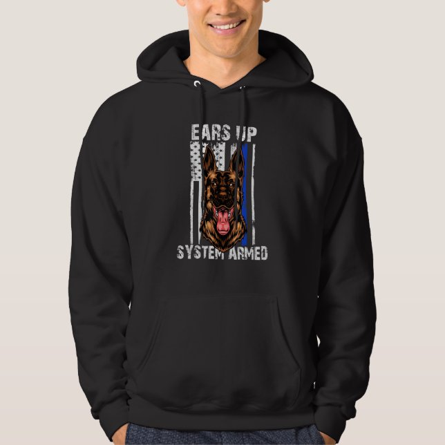 Ears Up System Armed German Shepherd Us Flag Hoodie (Front)