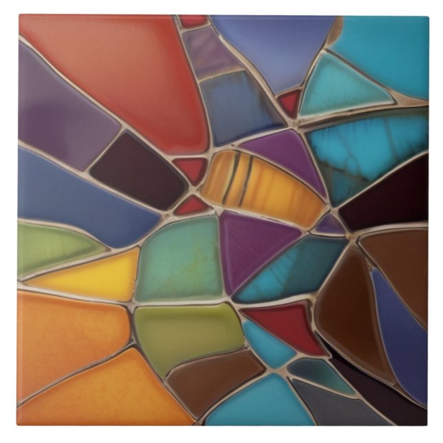 Earth Air Fire Faux Mosaic Shards Abstract Ceramic Tile (Front)