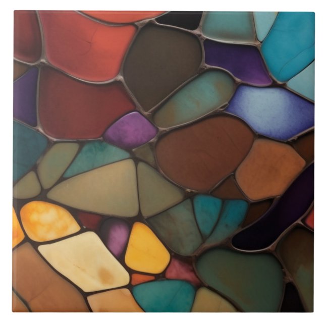 Earth Air Fire Faux Stained Glass Mosaic Abstract Ceramic Tile (Front)