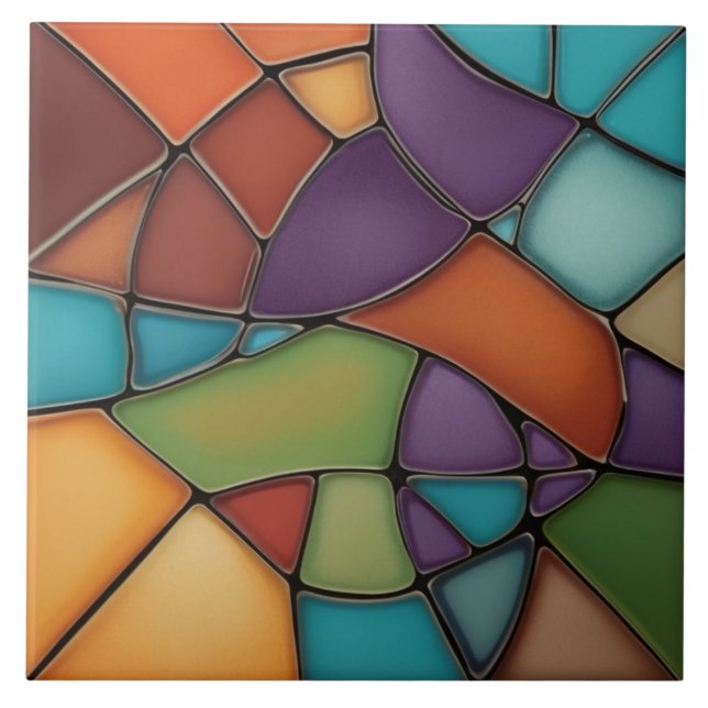 Earth Air Fire Faux Stained Glass Mosaic Abstract Ceramic Tile (Front)