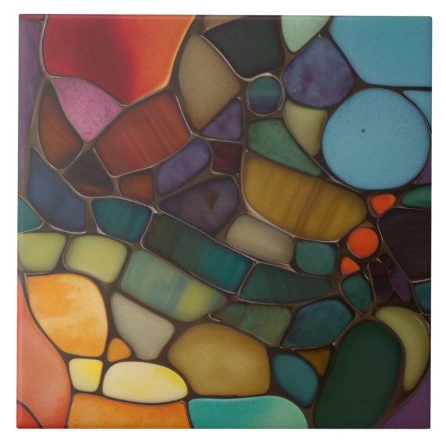 Earth Air Fire Faux Stained Glass Mosaic Abstract Ceramic Tile (Front)
