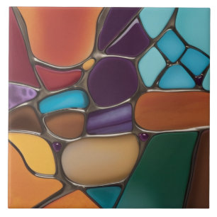 Earth Air Fire Faux Stained Glass Mosaic Abstract Ceramic Tile