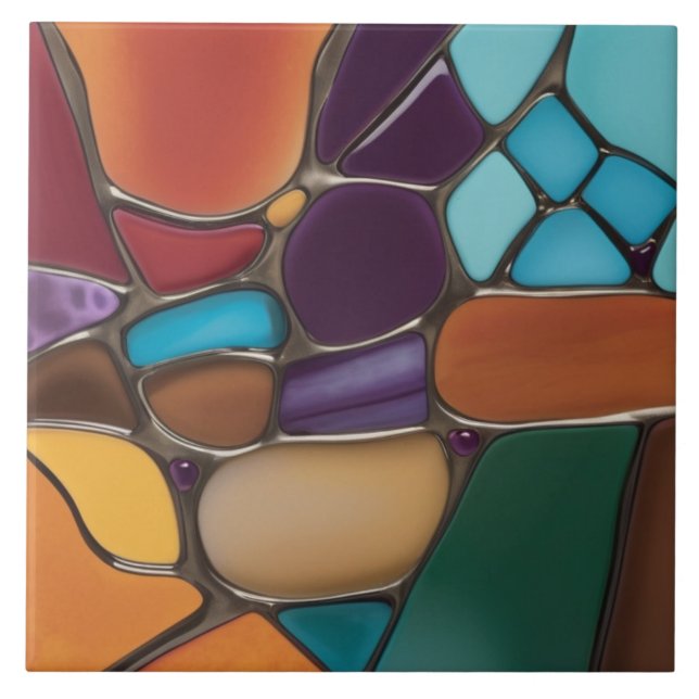 Earth Air Fire Faux Stained Glass Mosaic Abstract Ceramic Tile (Front)