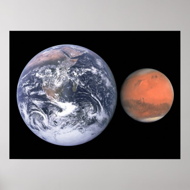 Earth and Mars Size Comparison Space Poster (Front)