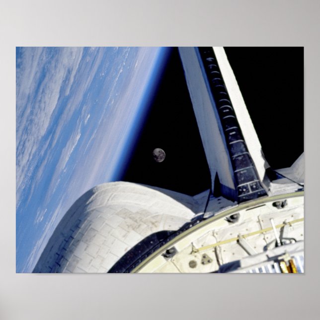 Earth and Moon from Space Shuttle Discovery Poster (Front)
