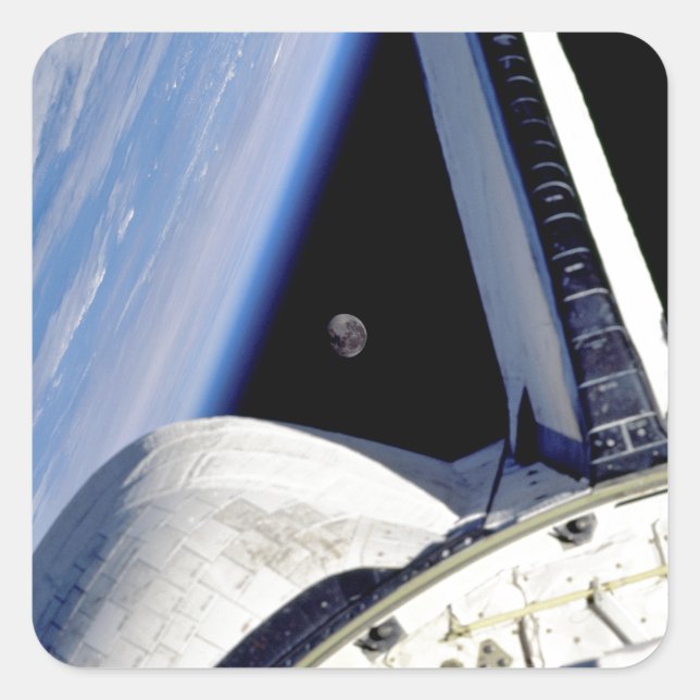 Earth and Moon from Space Shuttle Discovery Square Sticker (Front)