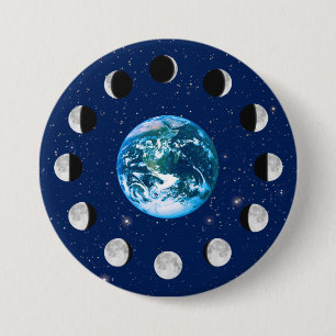 Earth and Moon Phases, on a Background of Stars Bu 7.5 Cm Round Badge