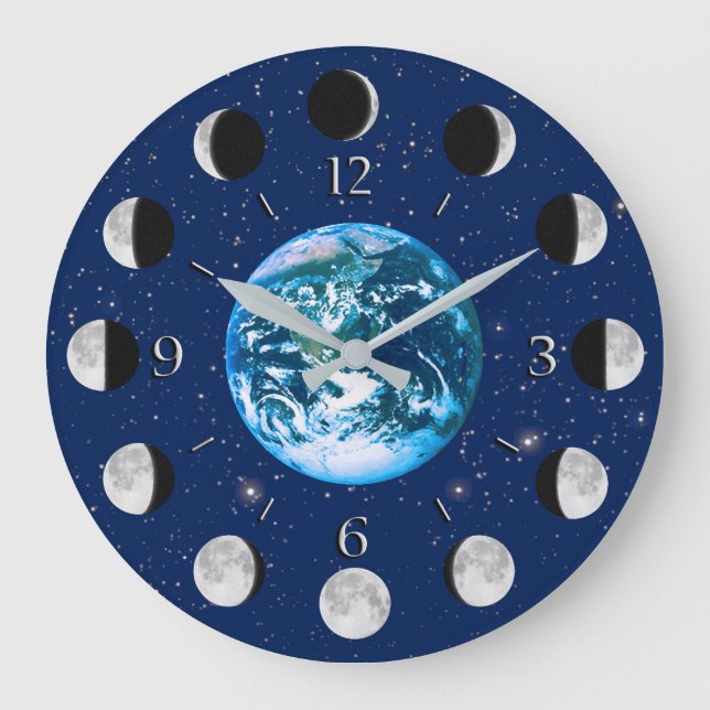 Earth and Moon Phases, on a Background of Stars Large Clock (Front)