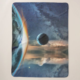 Earth And Moon Space Design Sherpa Blanket