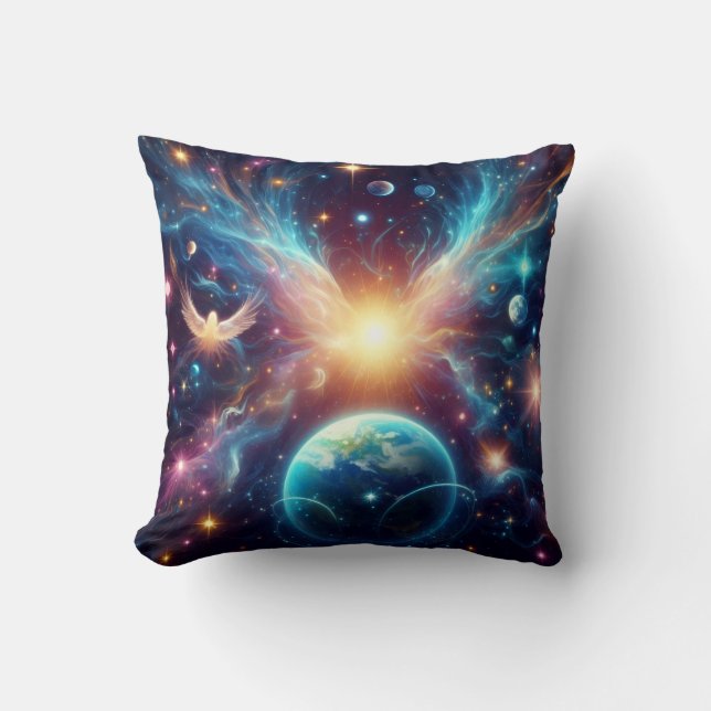 Earth and Outer Space on a Decorative Throw Pillow (Front)