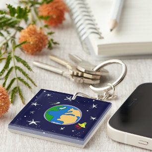 Earth And Satellite Keychain