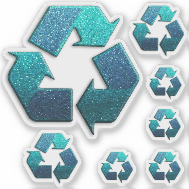 Earth Climate Change Blue Glitter Recycle Symbol  (Front)