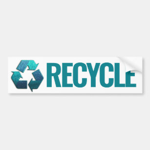 Earth Climate Change Blue Glitter Recycle Symbol   Bumper Sticker