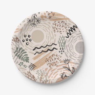 Earth colours with abstract shapes decoration paper plate