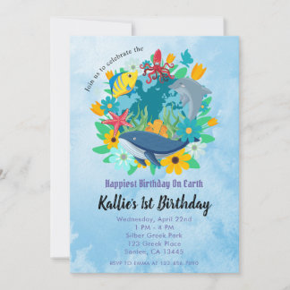 Earth Day 1st Birthday Party Colorful  Invitation