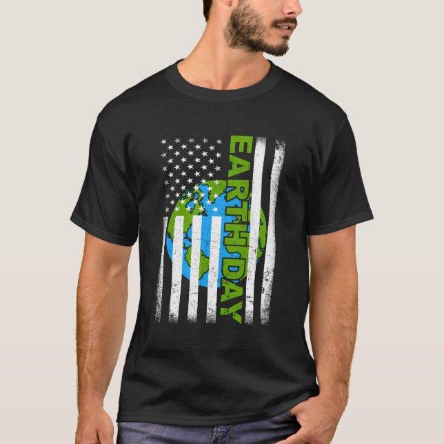 Earth Day 2022 American Flag Environmental Awarene T-Shirt (Front)