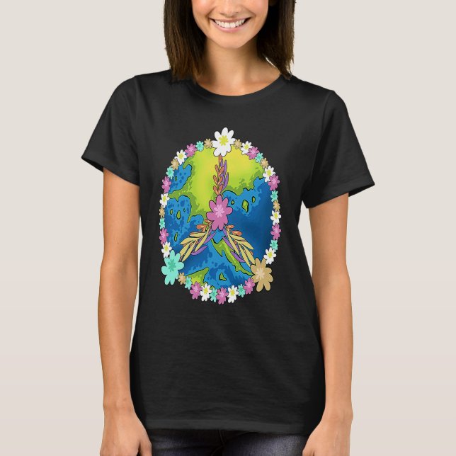 Earth Day 2022 Flowers Peace Sign  For Girls Boys T-Shirt (Front)