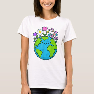 Earth Day 2025 Cute Earth with Floral T-Shirt