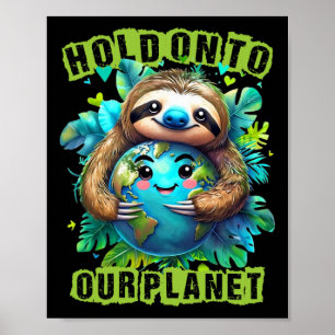 Earth Day 2025 Hold On To Our Planet Cute Sloth An Poster