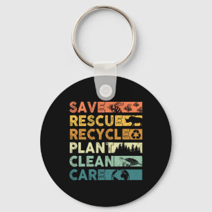 Earth Day 2025 Save Bees Rescue Animals Recycle Pl Key Ring