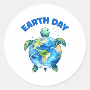 Earth Day 2025 Sea Turtle Art Save The Planet  Classic Round Sticker