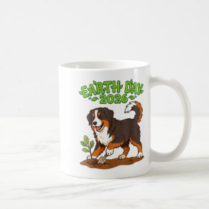 Earth Day 2026 Cute Bernese Mountain Dog Planting Coffee Mug
