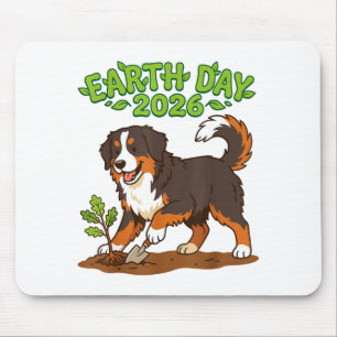 Earth Day 2026 Cute Bernese Mountain Dog Planting Mouse Pad