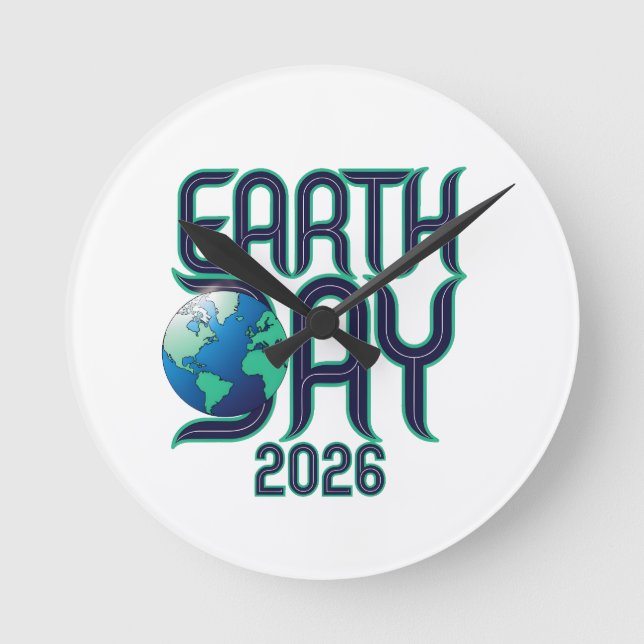Earth Day 2026 | Modern Typography Eco Design Round Clock (Front)