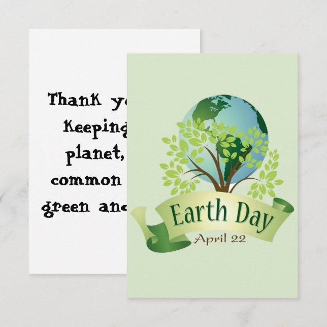 Earth Day 22 April Thank You Card (Front/Back)