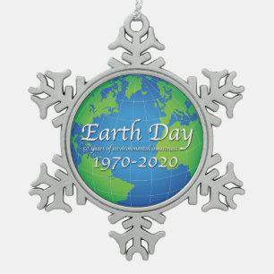 Earth Day 50 Year Anniversary 2020 Snowflake Pewter Christmas Ornament