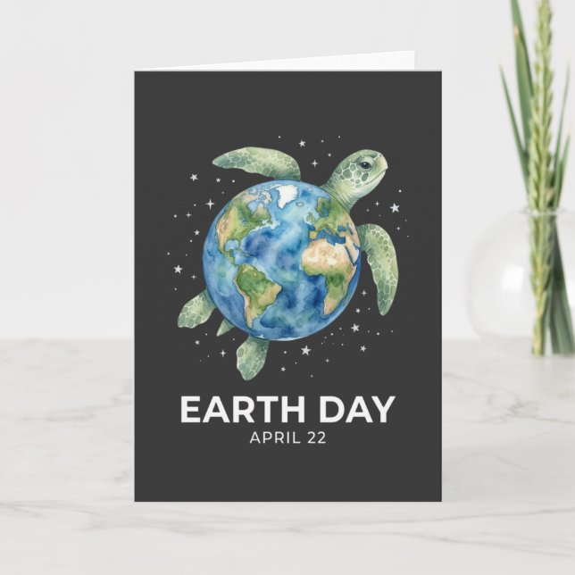 Earth Day April 22 turtle slogan save ocean  Card (Front)