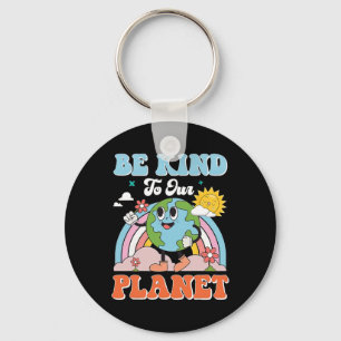 Earth Day Be Kind To Our Planet Retro Cute Earth D Key Ring