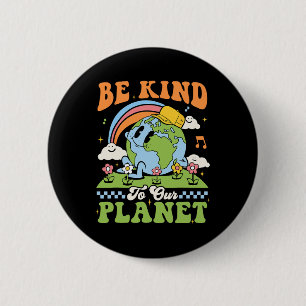 Earth Day Be Kind To Our Planet Retro Groovy Earth 6 Cm Round Badge