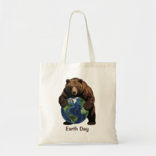 Earth Day Bear Hugging Planet Design  Tote Bag
