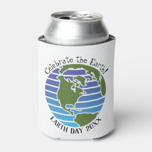 Earth Day Blue Green Globe Map Planet Can Cooler