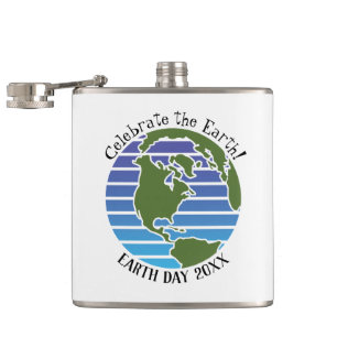 Earth Day Blue Green Globe Map Planet Hip Flask