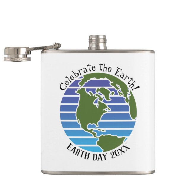 Earth Day Blue Green Globe Map Planet Hip Flask (Opened)