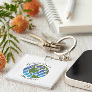 Earth Day Blue Green Globe Map Planet Key Ring