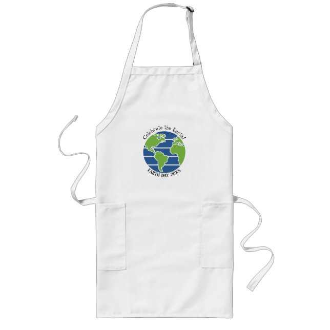 Earth Day Blue Green Globe Map Planet Long Apron (Front)