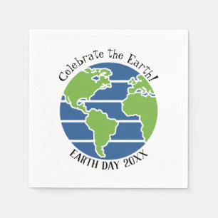Earth Day Blue Green Globe Map Planet Napkin