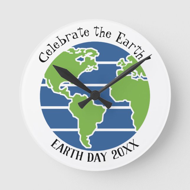 Earth Day Blue Green Globe Map Planet Round Clock (Front)