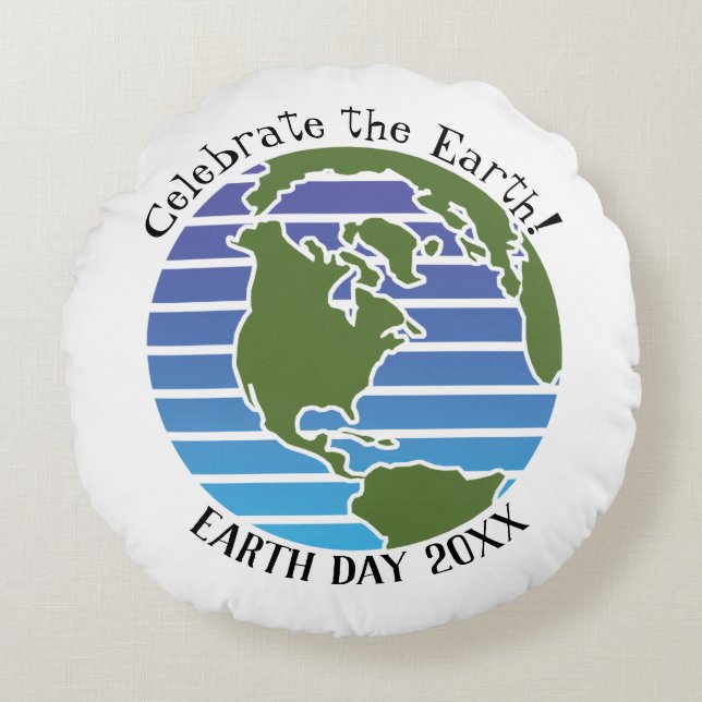Earth Day Blue Green Globe Map Planet Round Cushion (Front)
