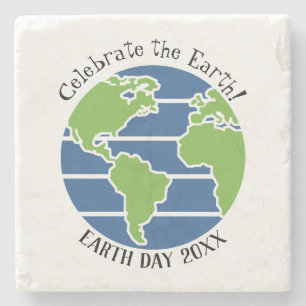 Earth Day Blue Green Globe Map Planet Stone Coaster