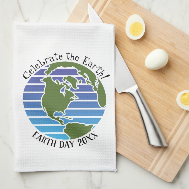 Earth Day Blue Green Globe Map Planet Tea Towel (Quarter Fold)