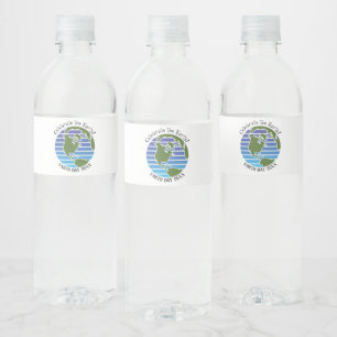 Earth Day Blue Green Globe Map Planet Water Bottle Label