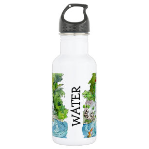 Earth Day Cartoon Animals Waterfall 532 Ml Water Bottle
