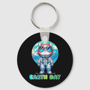 Earth Day Cat Astronaut Save The World Key Ring